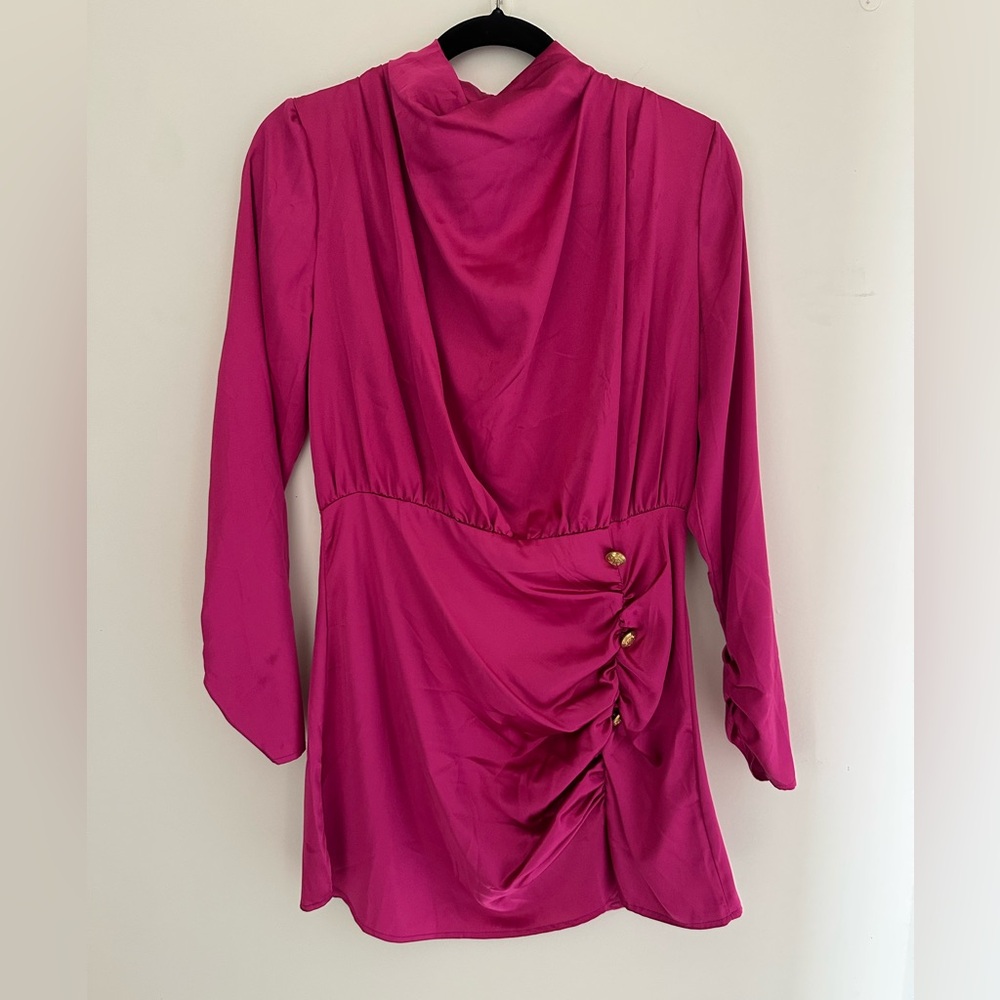 Womens pink dress, cinched waist